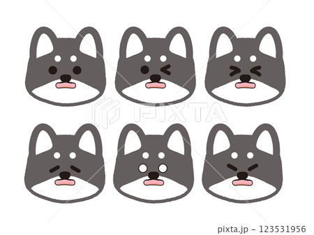かわいい黒柴の困惑表情イラストセット 123531956