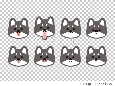 Cute black Shiba Inu facial expression illustration set 123531959