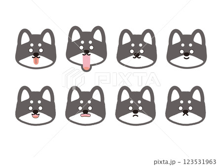 かわいい黒柴の驚き表情イラストセット 123531963