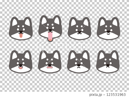 かわいい黒柴の驚き表情イラストセット 123531963