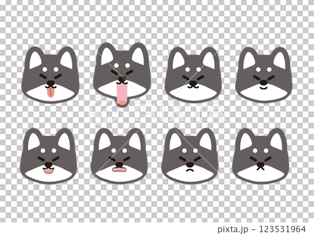 可愛的黑色柴犬不滿的面部表情插圖集 123531964