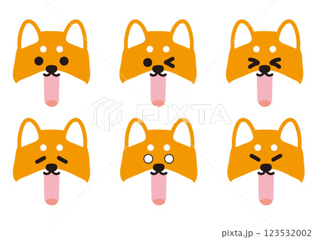 大きく口を開けているかわいい柴犬の表情イラストセット 123532002
