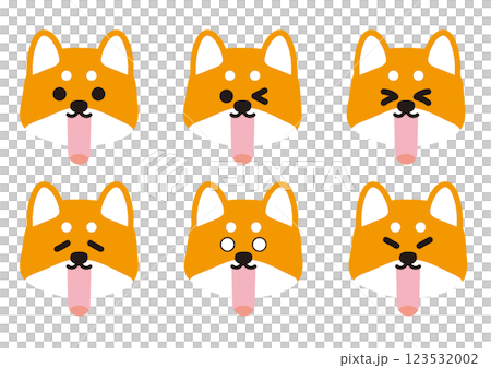 大きく口を開けているかわいい柴犬の表情イラストセット 123532002