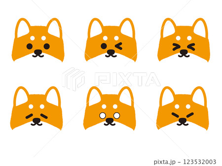 口元は笑っているかわいい柴犬の表情イラストセット 123532003