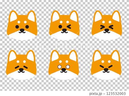 口元は笑っているかわいい柴犬の表情イラストセット 123532003