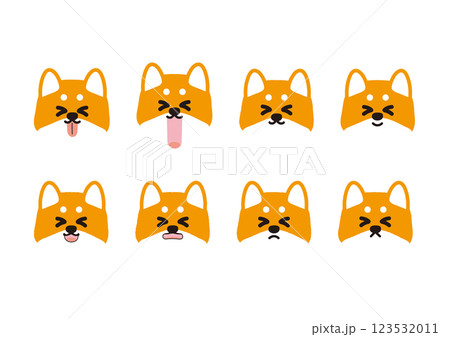 かわいい柴犬の楽しそうな表情イラストセット かわいい柴犬の楽しそうな表情イラストセット 123532011