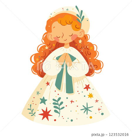 Cute girl with long wavy hair, wearing a white cap 123532016