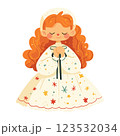 Cute little girl in a dress with long curly hair 123532034