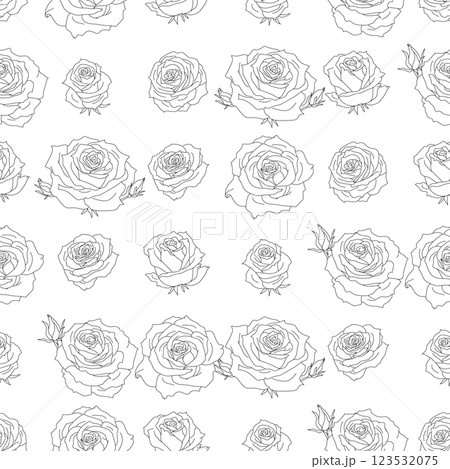 Sketchy seamless black and white floral pattern with roses. Good for textile print or wrapping paper. Elegant flowers background. Outline doodle flowers design 123532075