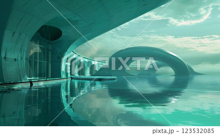 The calming blue-green landscape symbolizes environmental responsibility The calming blue-green landscape symbolizes environmental responsibility 123532085