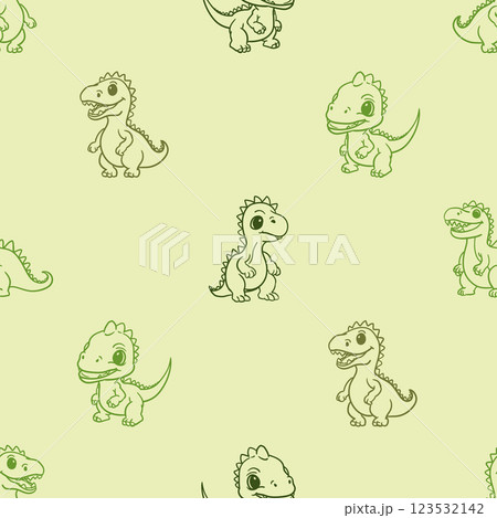 Seamless pattern with cute sketchy animals. Cartoon dinosaur motifs that are perfectly suited for children themes and playful designs 123532142