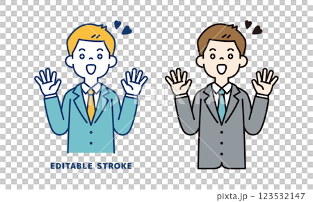 Vector illustration of a young businessman surprised with shining eyes_Line width can be edited 123532147
