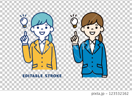 Vector illustration of a young female office worker who comes up with a good idea_Line width can be edited Vector illustration of a young female office worker who comes up with a good idea_Line width can be edited 123532162