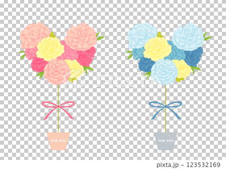 Carnation and rose heart bouquet illustration set 123532169