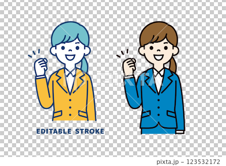 Vector illustration of a young female office worker smiling and raising her fist in the air_Line width can be edited Vector illustration of a young female office worker smiling and raising her fist in the air_Line width can be edited 123532172