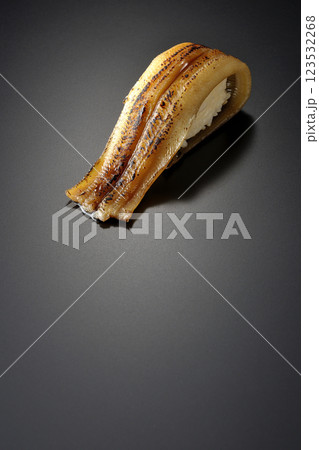 炙り穴子の一本握りを黒背景で撮影 123532268