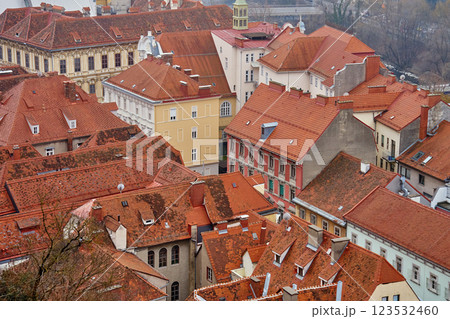 Historic Cityscape with Red Rooftops and Classic Architecture. Graz, Austria 123532460