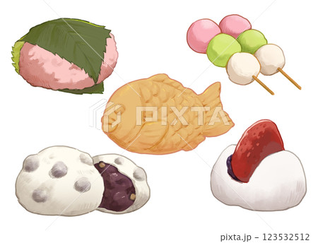 和菓子イラストセット　アナログ風 123532512