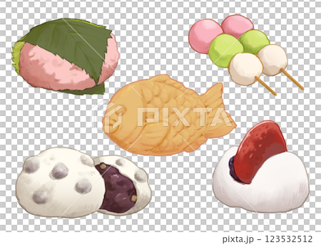 和菓子イラストセット　アナログ風 123532512