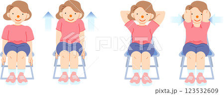 椅子に座って体操をする女性のイラスト 123532609