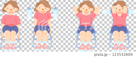 椅子に座って体操をする女性のイラスト 123532609