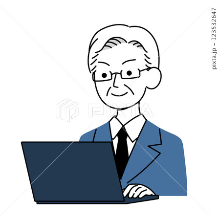 シニア世代のビジネスマン　パソコン　イラスト素材 123532647