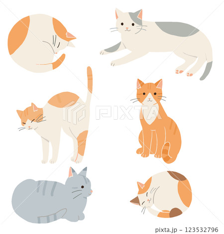 猫たちの可愛いポーズイラストセット 123532796