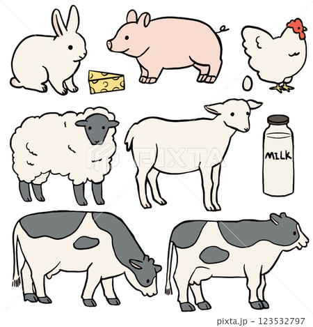 かわいい農場動物イラストセット 123532797