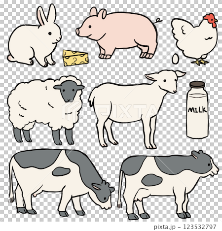 かわいい農場動物イラストセット 123532797