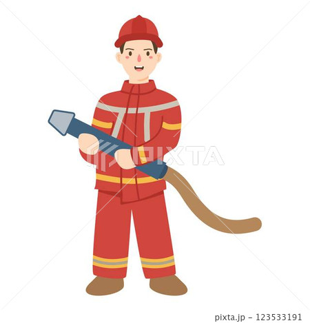 Handdrawn Organic Fireman with Hose 123533191