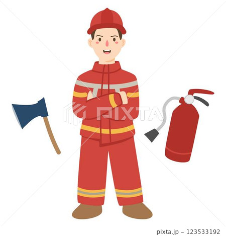 illustrated firefighters putting out a fire 123533192