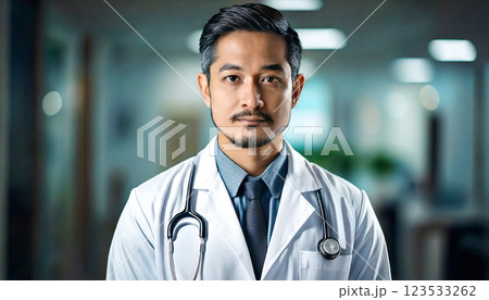 中年男性医師の上半身正面,generative ai_ワイド 123533262
