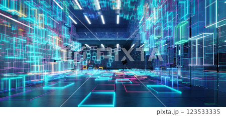 Futuristic digital corridor with neon lights Futuristic digital corridor with neon lights 123533335