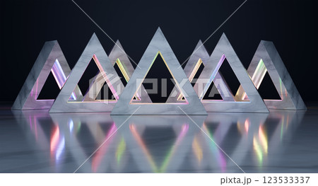 Marble triangles with neon lights creating a futuristic scene Marble triangles with neon lights creating a futuristic scene 123533337
