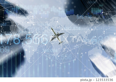 Airplane cargo logistic map. Business flights and transportation around the world concept Airplane cargo logistic map. Business flights and transportation around the world concept 123533536