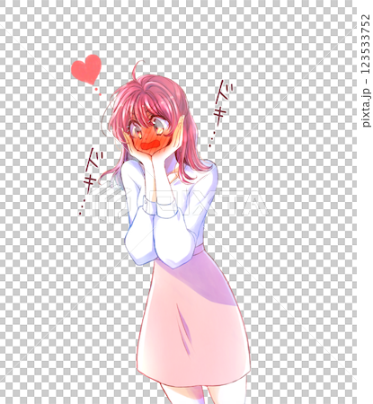 A blushing woman in love, heart pounding 123533752