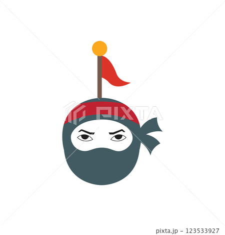 Cartoon ninja with red headband and flag 123533927