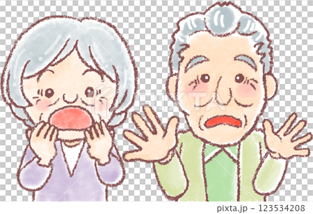 高齢男女_おじいちゃん_おばあちゃん_驚いた表情 123534208