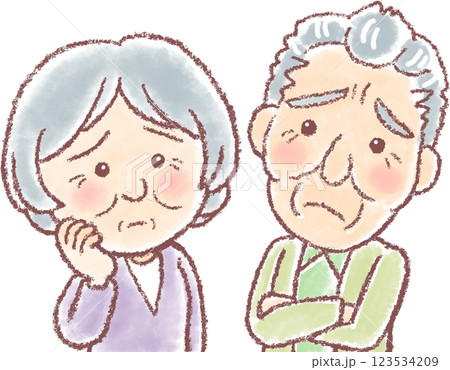 高齢男女_おじいちゃん_おばあちゃん_困った顔 高齢男女_おじいちゃん_おばあちゃん_困った顔 123534209