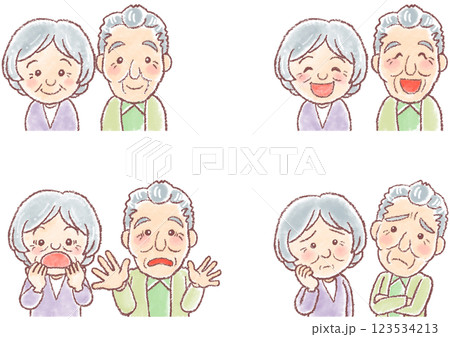 高齢男女_おじいちゃん_おばあちゃん_表情セット_上半身 123534213