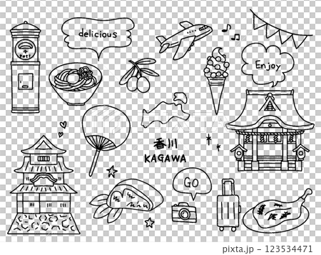 Kagawa hand-drawn illustration set Kagawa hand-drawn illustration set 123534471