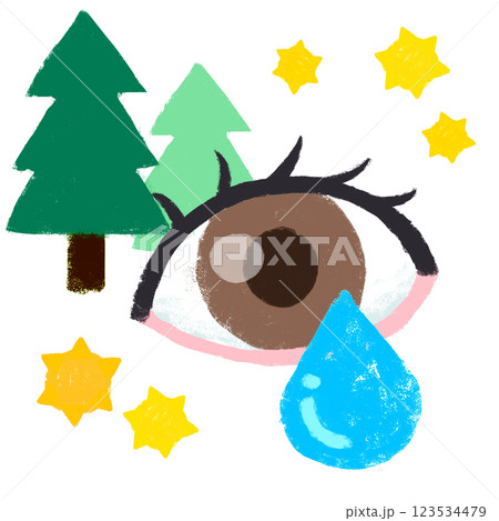 シンプルイラスト　クレヨンタッチ　花粉アレルギー　目の痒み 123534479