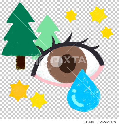 シンプルイラスト　クレヨンタッチ　花粉アレルギー　目の痒み 123534479