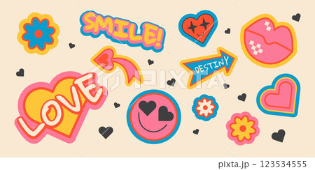 Colorful retro sticker set with fun cartoon design 123534555