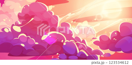 Anime style sunset sky with fluffy clouds Anime style sunset sky with fluffy clouds 123534612