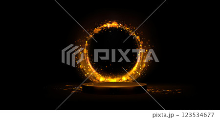 Luxury black podium with glowing golden ring 123534677