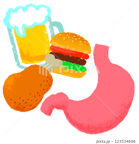 シンプルイラスト　クレヨンタッチ　暴飲暴食 123534696