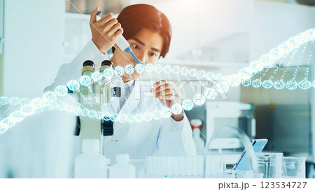 実験する研究者と遺伝子イメージ 123534727