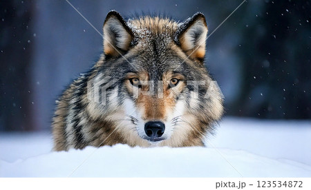 雪の中を歩くオオカミ(AI生成画像) 雪の中を歩くオオカミ(AI生成画像) 123534872