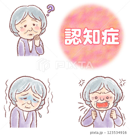 認知症_高齢女性_認知症 の症状セット 123534916